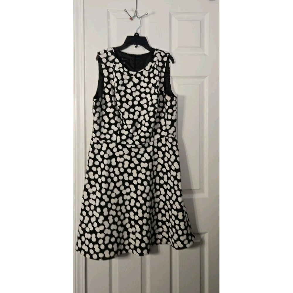 AB Studio Dress Sleeveless Black & White Sheath Knee Length Career Size 14